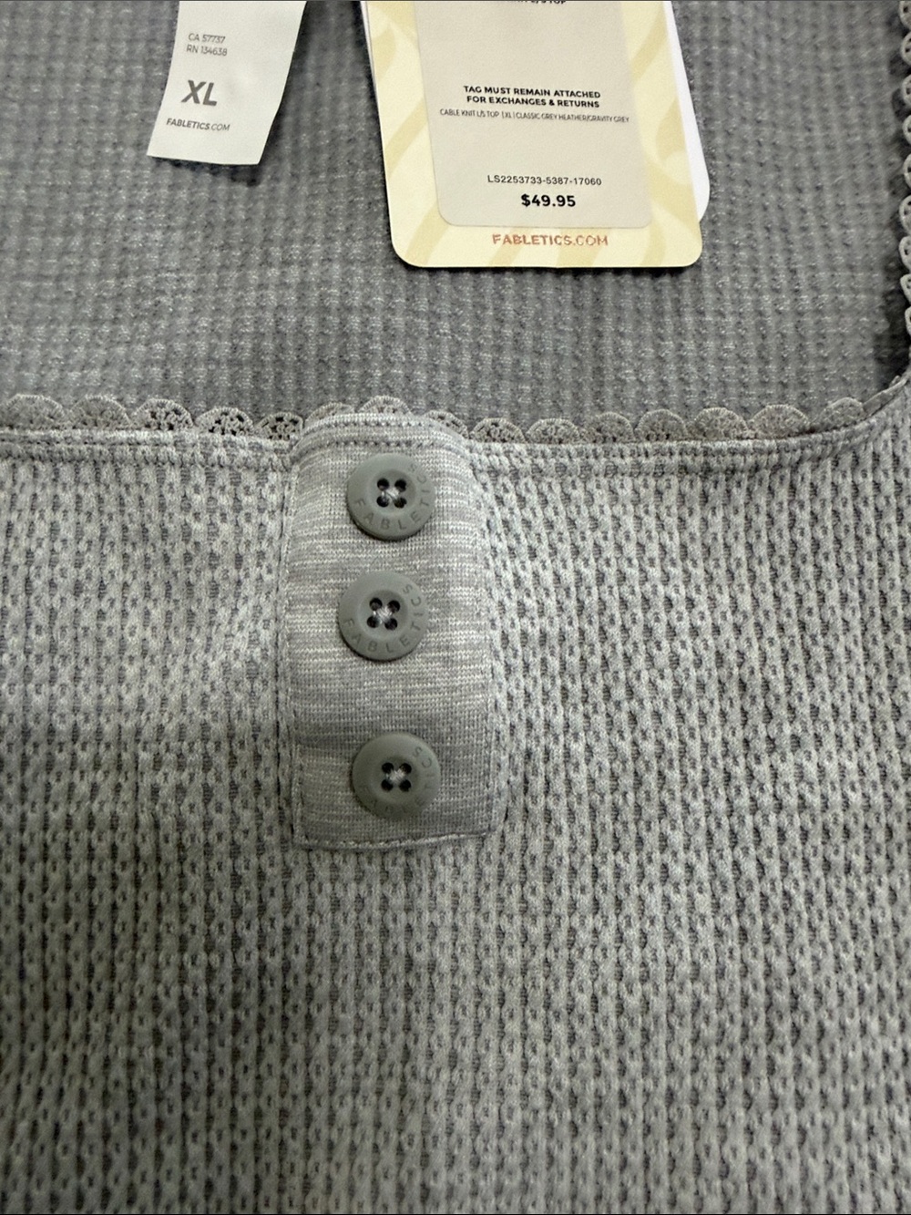 Fabletics Gray Ribbed Square Neck Top with Button Placket - Picture 4 of 10